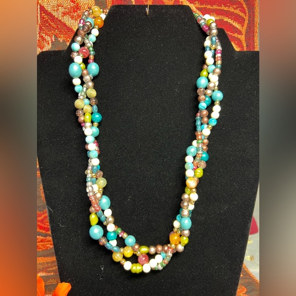 Multi Color Beaded Three Strand Necklace - Picture 1 of 6